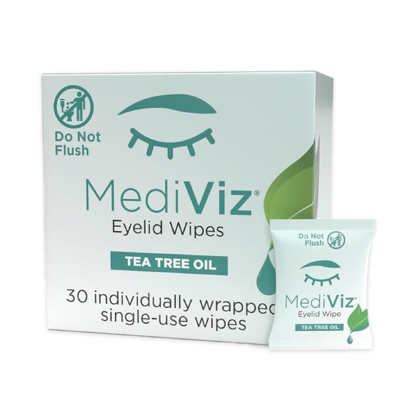 mediviz Tea Tree Eyelid Cleanser Wipes - 30 Single-Use Towelettes - Eyelash and Eyelid Wipes for Soothing Dry Eye Irritation, Demodex Removal and More - Image 1